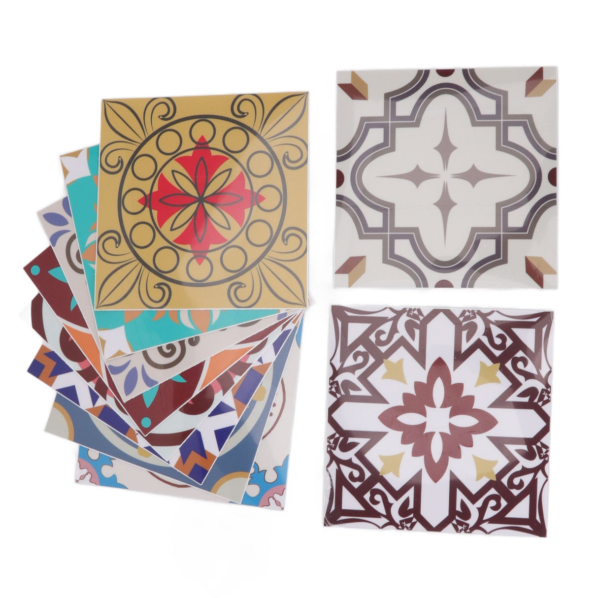 10Pcs Tile Sticker 5.9x5.9in Waterproof Anti Oil Moroccan Style Thick PVC Peel and Stick Tile for Wall Stairs Kitchen