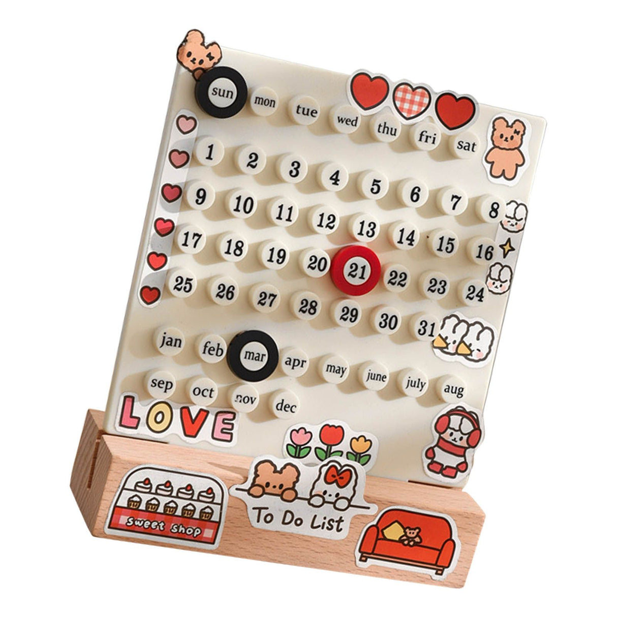 Desk Date Planner Integrated Molding Ring Table Calendar Ornaments for DIY Home Stationer Decoration Birch and ABS White