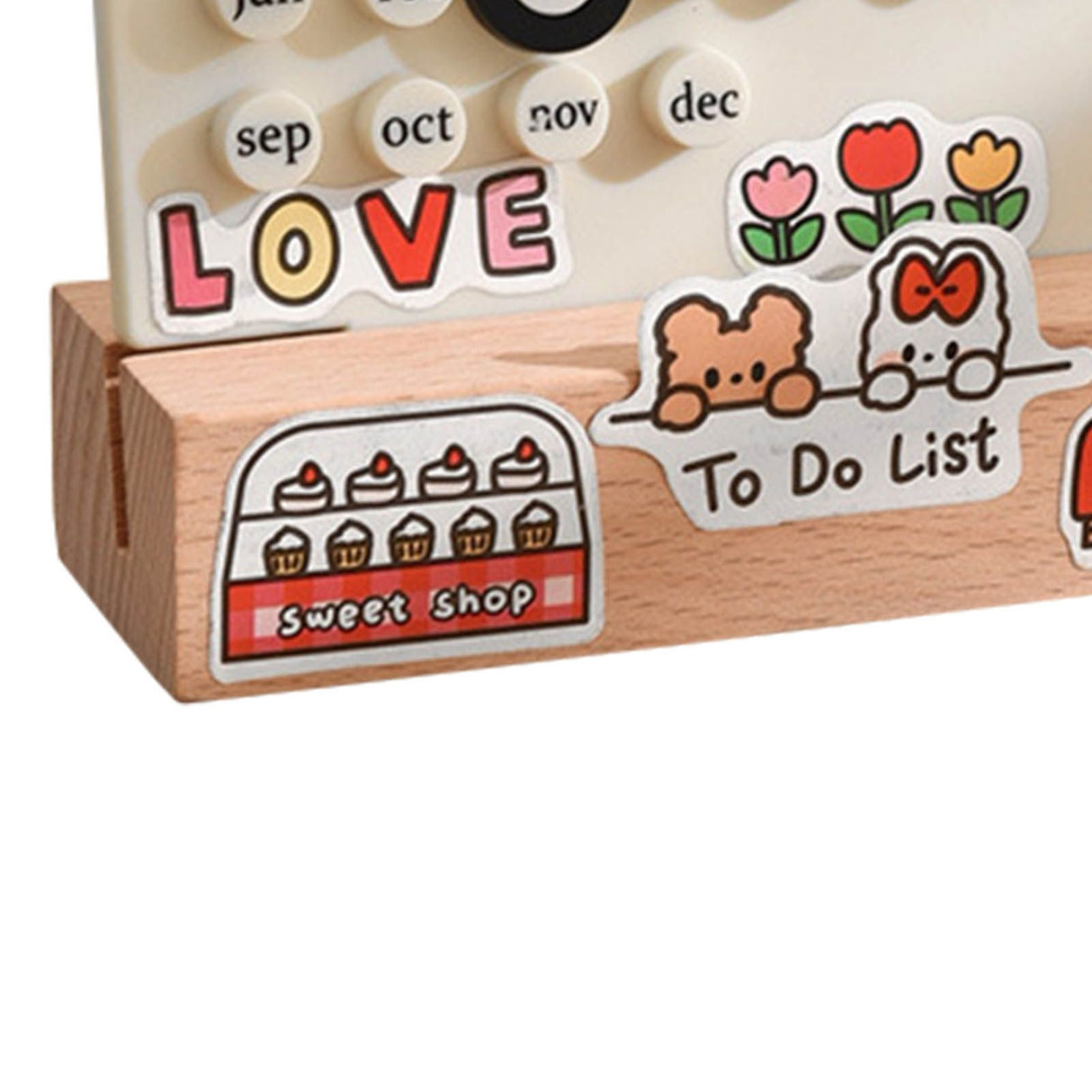 Desk Date Planner Integrated Molding Ring Table Calendar Ornaments for DIY Home Stationer Decoration Birch and ABS White