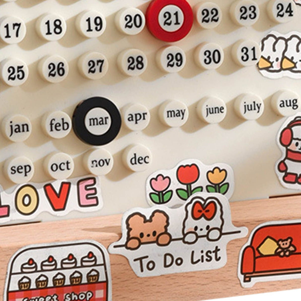 Desk Date Planner Integrated Molding Ring Table Calendar Ornaments for DIY Home Stationer Decoration Birch and ABS White