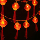 Red Chinese Lantern String Lights LED Light Beads Waterproof New Year Lantern with PVC Shell for Courtyards With Tassel 3meters/9.8ft 20 Lights