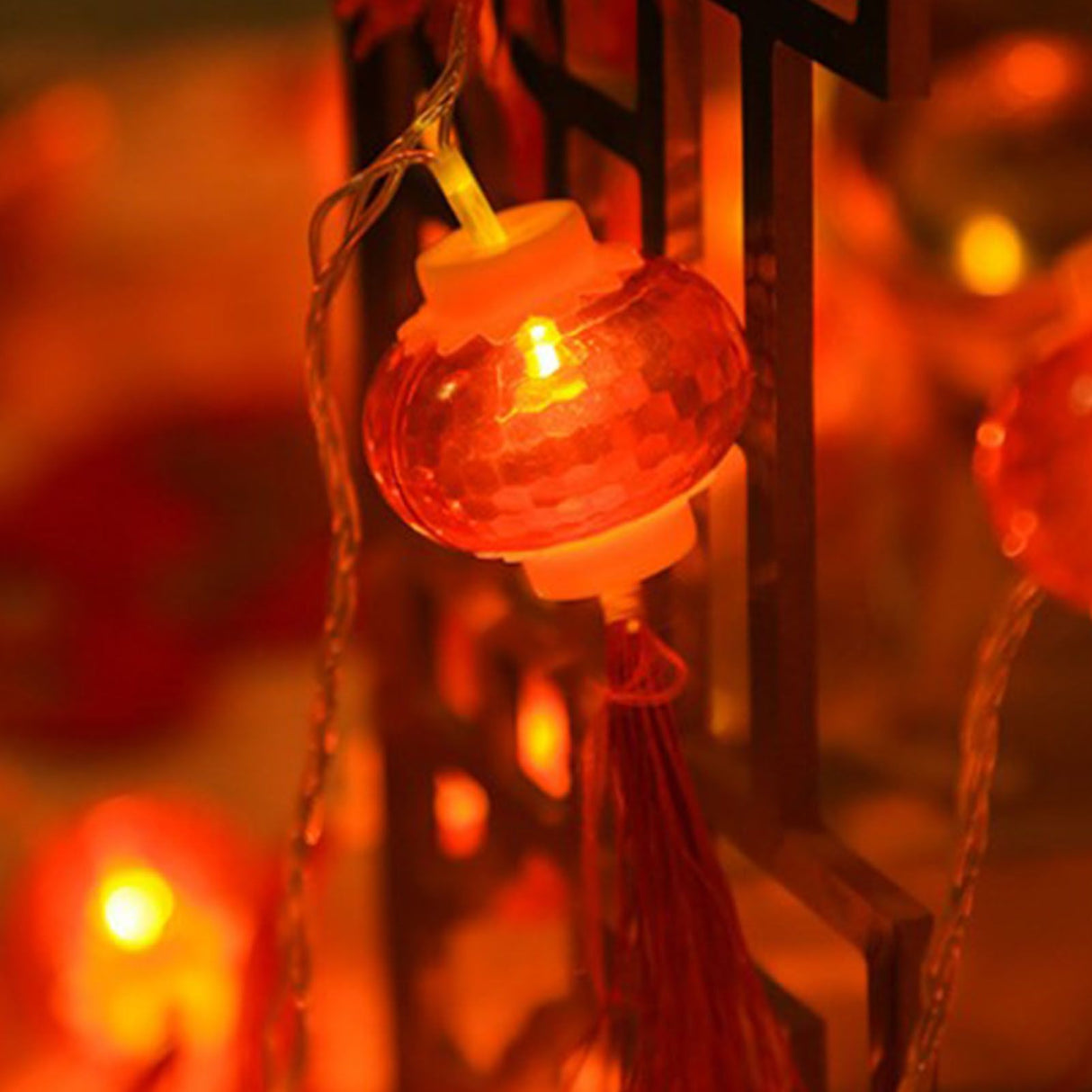 Red Chinese Lantern String Lights LED Light Beads Waterproof New Year Lantern with PVC Shell for Courtyards With Tassel 3meters/9.8ft 20 Lights