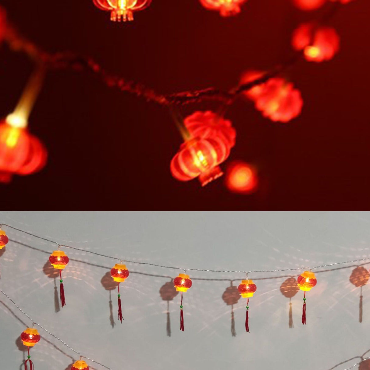Red Chinese Lantern String Lights LED Light Beads Waterproof New Year Lantern with PVC Shell for Courtyards With Tassel 3meters/9.8ft 20 Lights