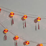 Red Chinese Lantern String Lights LED Light Beads Waterproof New Year Lantern with PVC Shell for Courtyards With Tassel 3meters/9.8ft 20 Lights