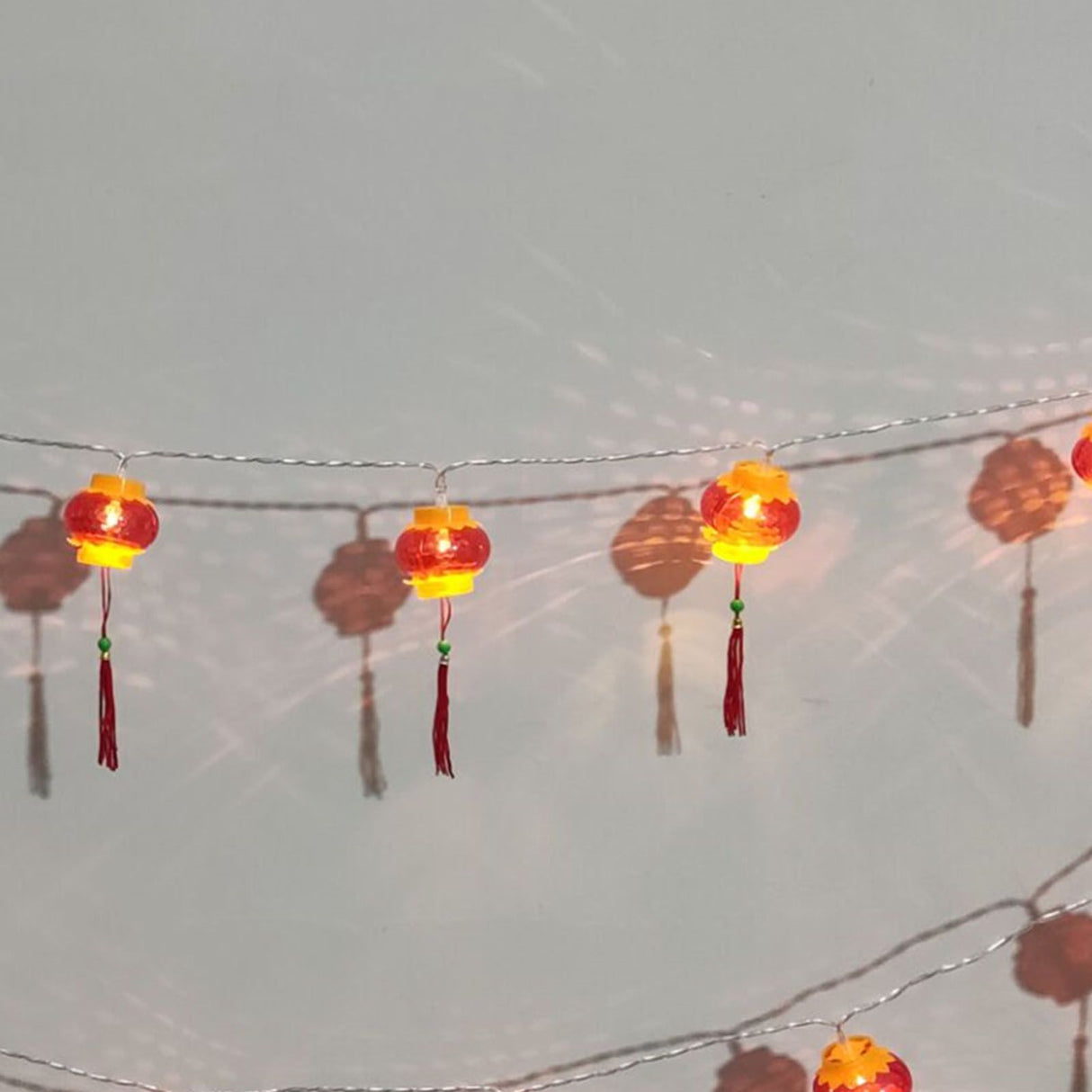 Red Chinese Lantern String Lights LED Light Beads Waterproof New Year Lantern with PVC Shell for Courtyards With Tassel 3meters/9.8ft 20 Lights