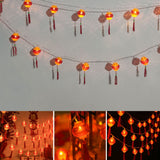 Red Chinese Lantern String Lights LED Light Beads Waterproof New Year Lantern with PVC Shell for Courtyards With Tassel 3meters/9.8ft 20 Lights