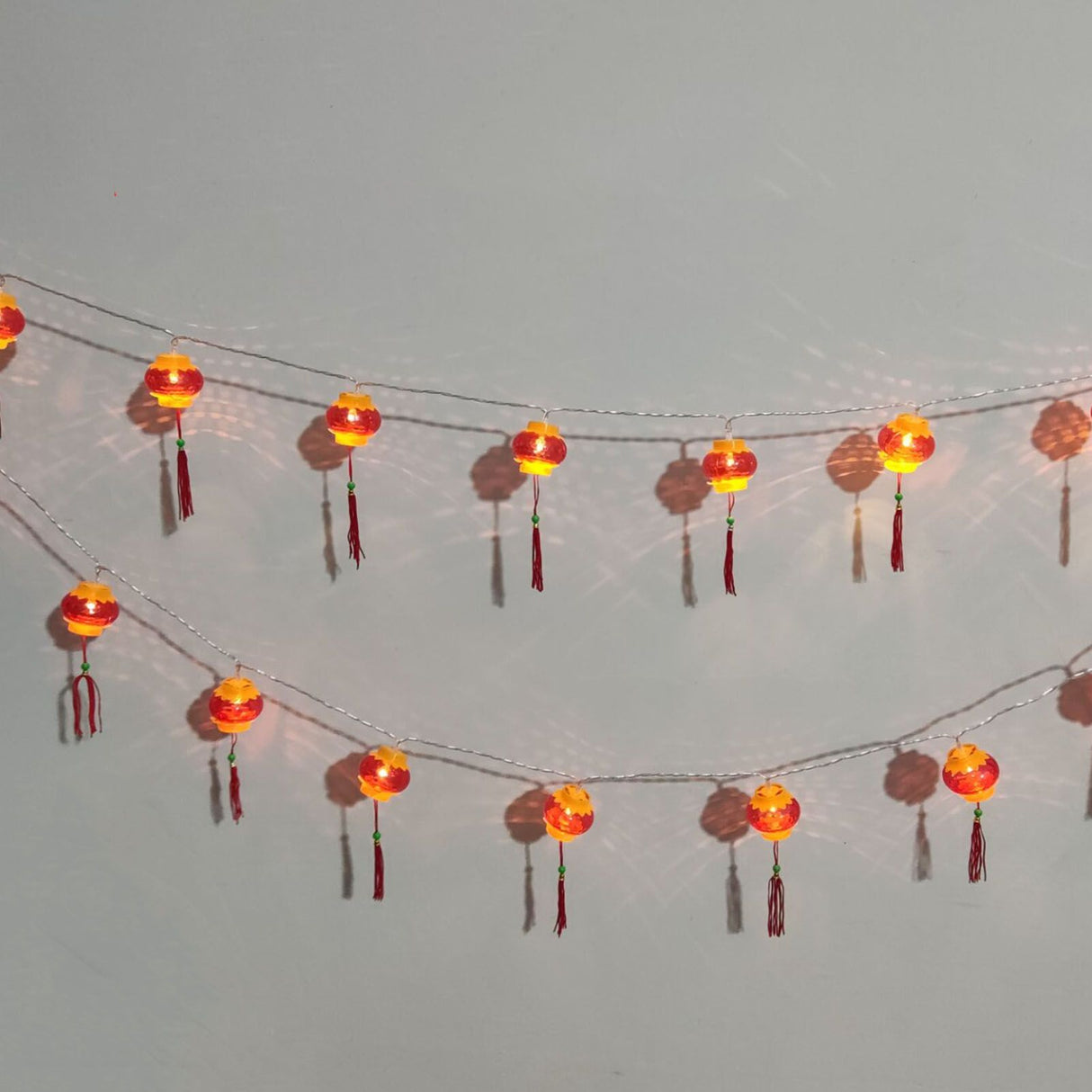 Red Chinese Lantern String Lights LED Light Beads Waterproof New Year Lantern with PVC Shell for Courtyards With Tassel 6meter/19.7ft 40 Light