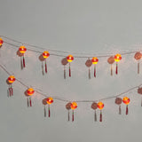 Red Chinese Lantern String Lights LED Light Beads Waterproof New Year Lantern with PVC Shell for Courtyards With Tassel 6meter/19.7ft 40 Light