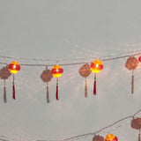 Red Chinese Lantern String Lights LED Light Beads Waterproof New Year Lantern with PVC Shell for Courtyards With Tassel 6meter/19.7ft 40 Light - Low Angle