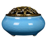 Sky Blue Ceramic Incense Burner Household Indoor Ice Cracked Incense Burner with Lid