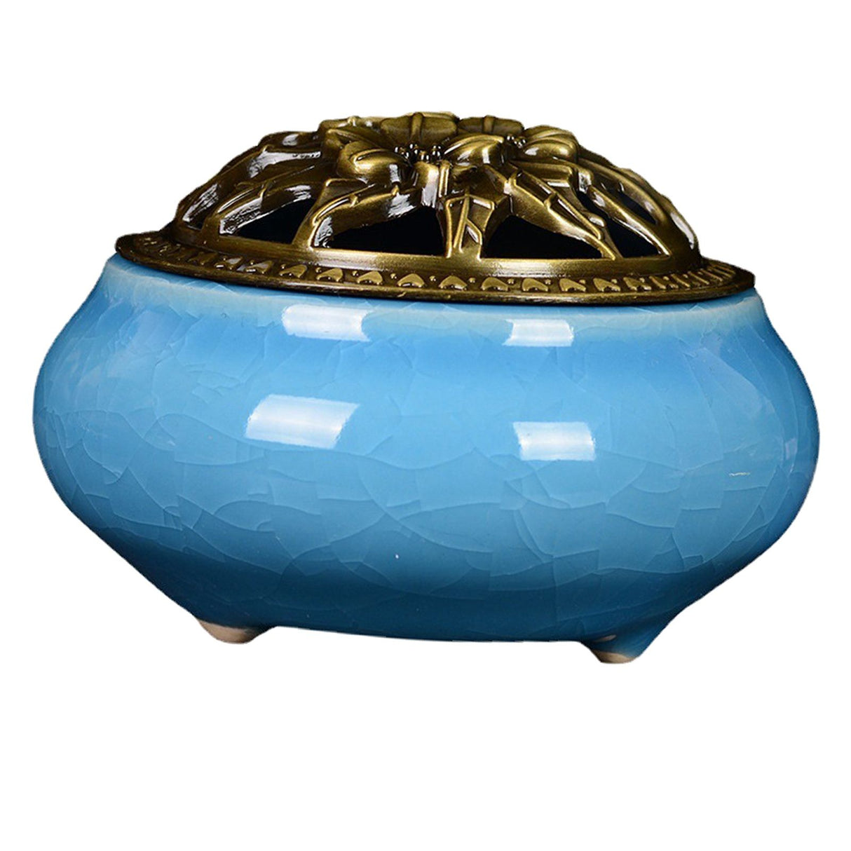 Sky Blue Ceramic Incense Burner Household Indoor Ice Cracked Incense Burner with Lid