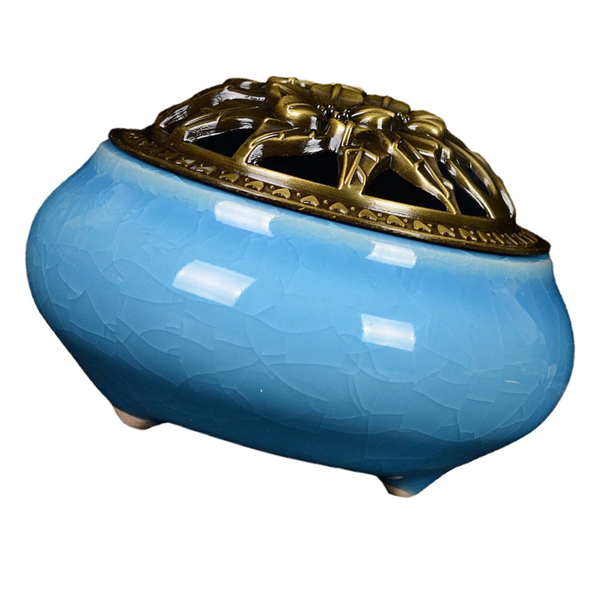 Sky Blue Ceramic Incense Burner Household Indoor Ice Cracked Incense Burner with Lid