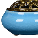 Sky Blue Ceramic Incense Burner Household Indoor Ice Cracked Incense Burner with Lid - Low Angle