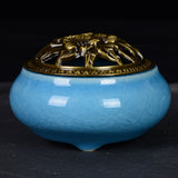 Sky Blue Ceramic Incense Burner Household Indoor Ice Cracked Incense Burner with Lid