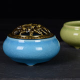 Sky Blue Ceramic Incense Burner Household Indoor Ice Cracked Incense Burner with Lid - Extra Image
