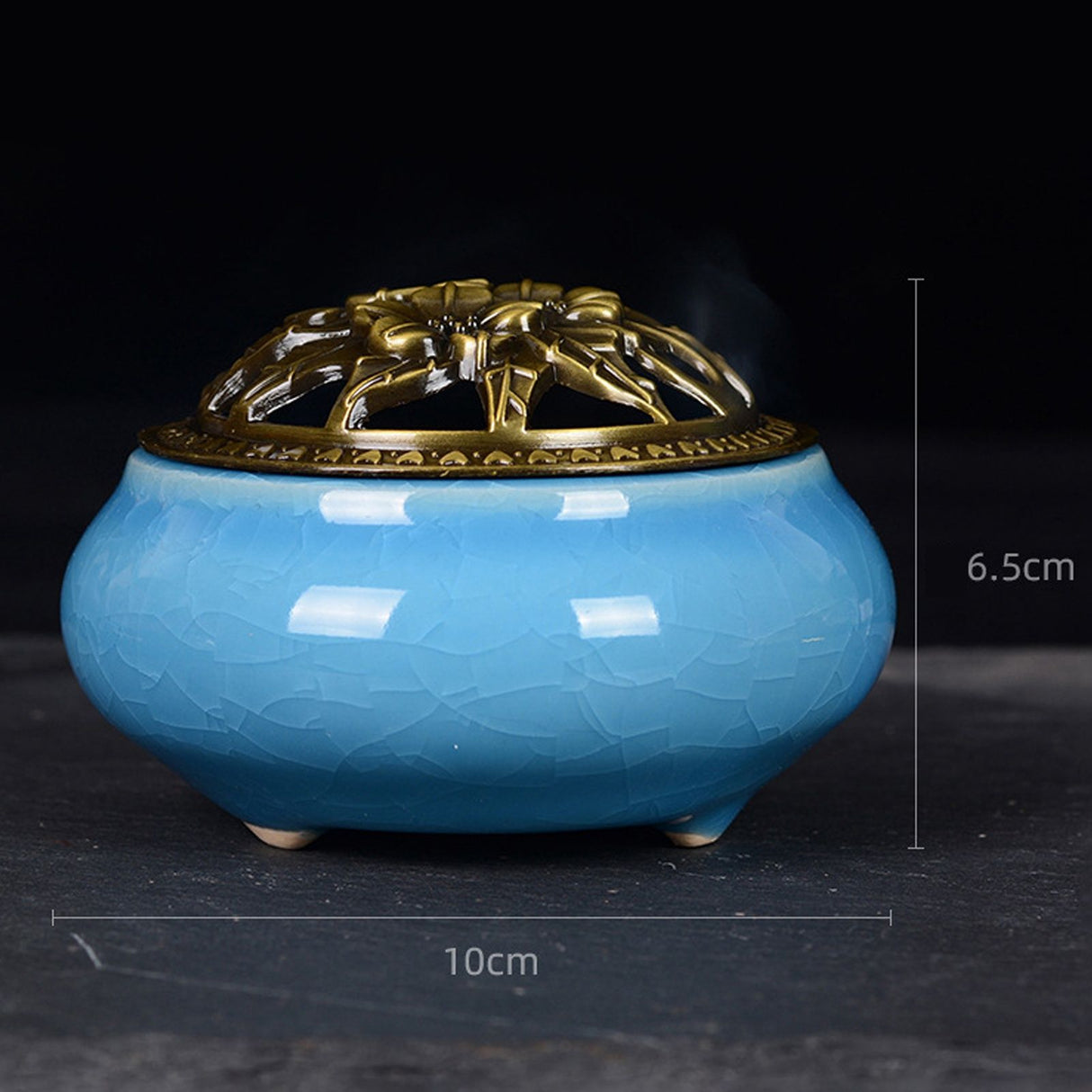 Sky Blue Ceramic Incense Burner Household Indoor Ice Cracked Incense Burner with Lid