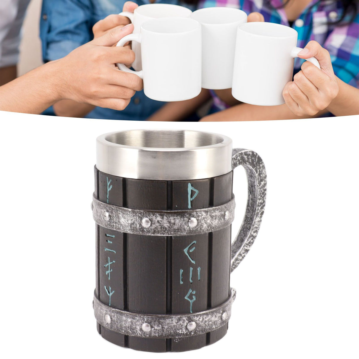 Large Beer Mug Decorative Printing High Temperature Resistance Stainless Steel Resin Water Fruit Juices Mug Cup