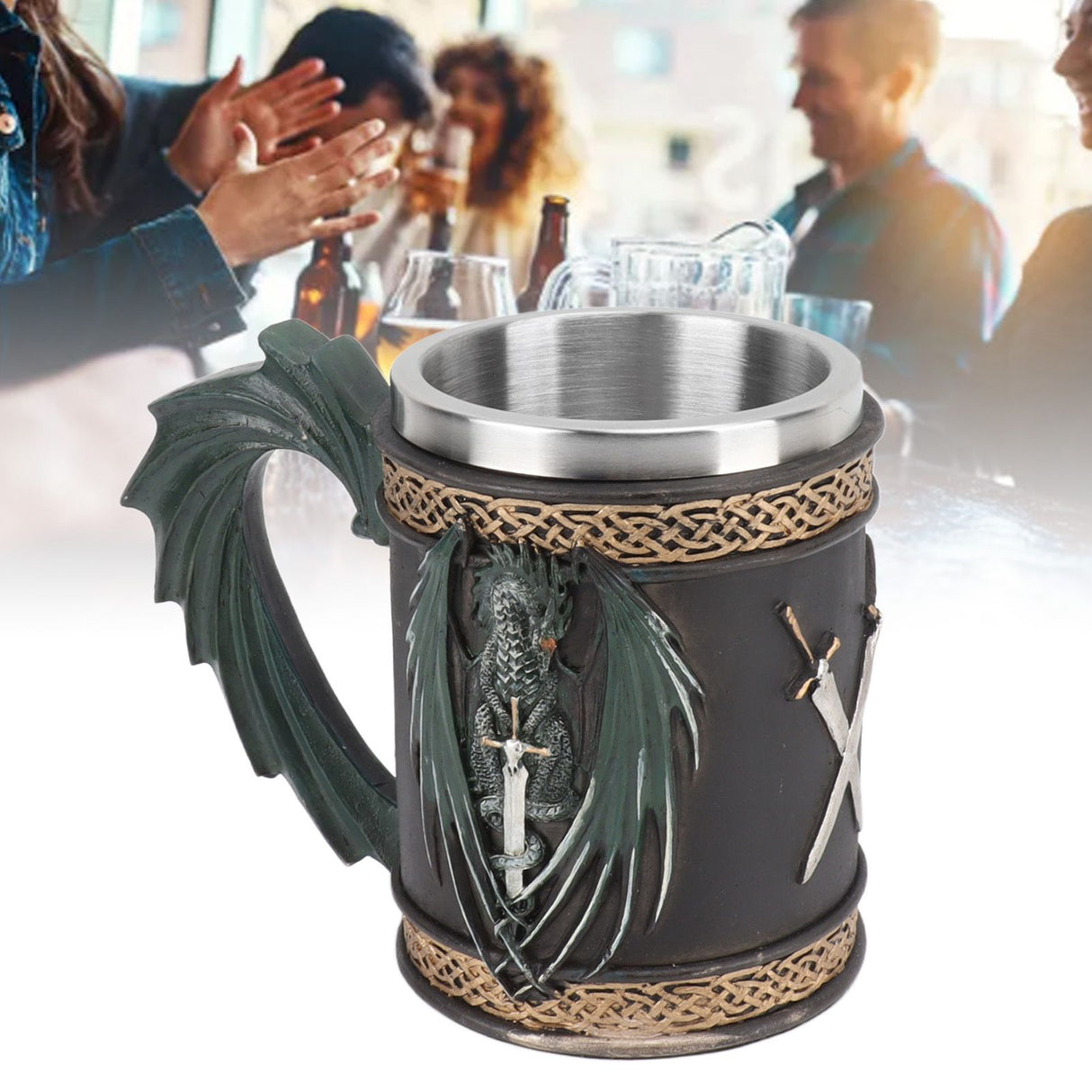 Stainless Steel Mug Innovative Dragon Pirate Retro Style Large Capacity Beer Cup for Beer Coffee Drink Bronzer