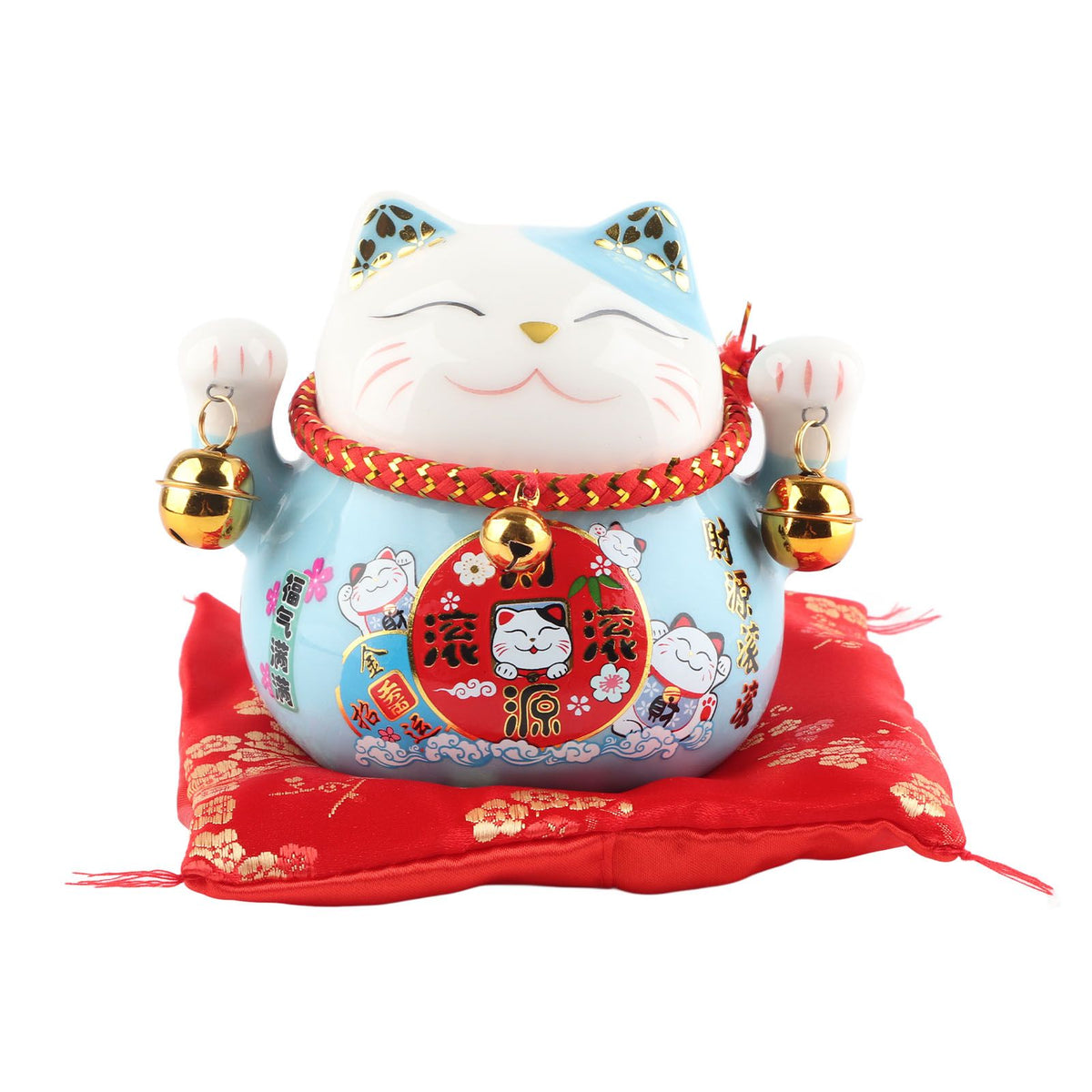 Lucky Cat Coin Bank 4.5in Exquisite Cute Bring Luck Good Wish Ceramic Fortune Cat Saving Pot Desk Decoration Blue
