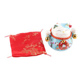 Lucky Cat Coin Bank 4.5in Exquisite Cute Bring Luck Good Wish Ceramic Fortune Cat Saving Pot Desk Decoration Blue