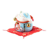Lucky Cat Coin Bank 4.5in Exquisite Cute Bring Luck Good Wish Ceramic Fortune Cat Saving Pot Desk Decoration Blue - Side View