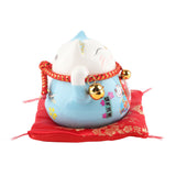Lucky Cat Coin Bank 4.5in Exquisite Cute Bring Luck Good Wish Ceramic Fortune Cat Saving Pot Desk Decoration Blue - Top-Down View