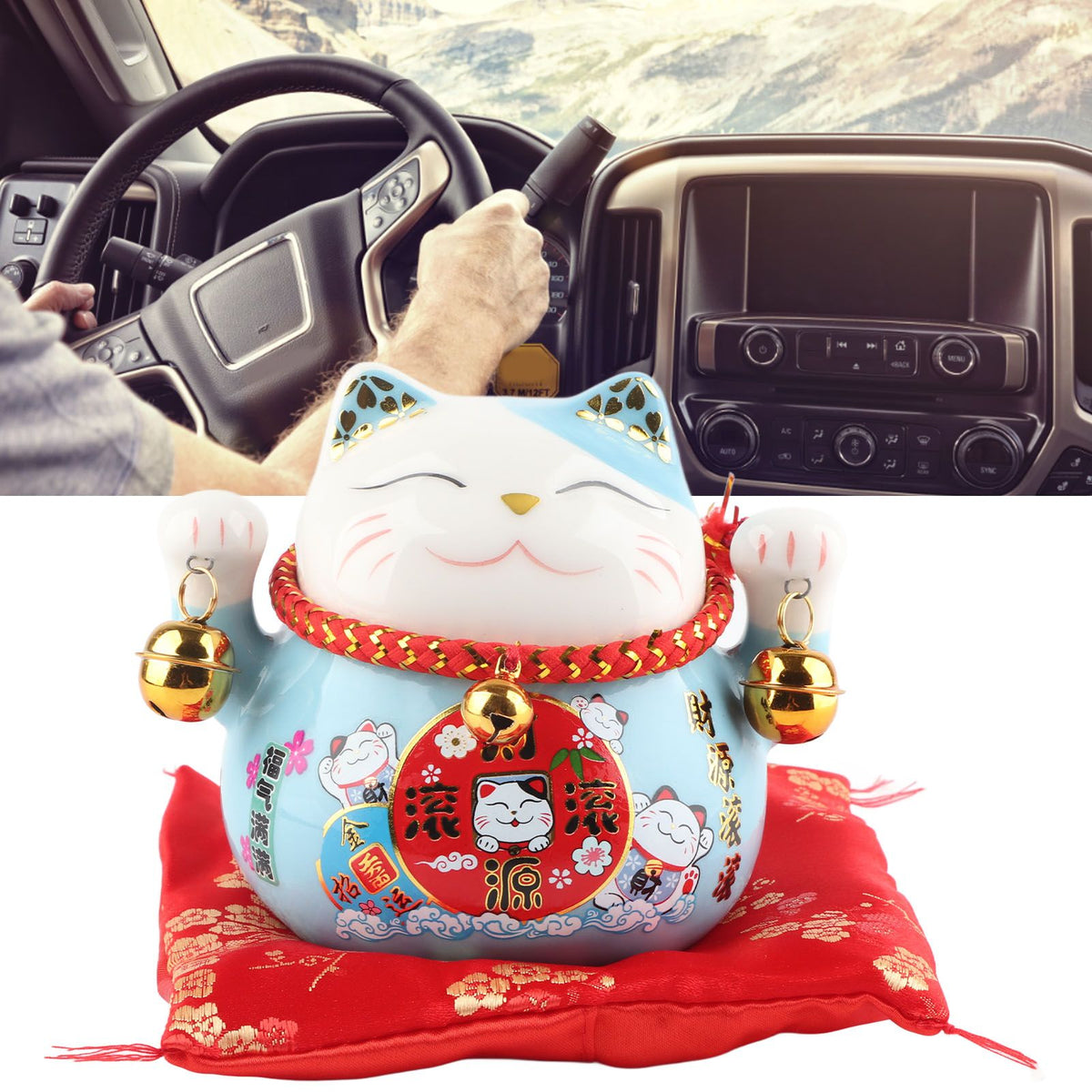 Lucky Cat Coin Bank 4.5in Exquisite Cute Bring Luck Good Wish Ceramic Fortune Cat Saving Pot Desk Decoration Blue