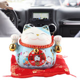 Lucky Cat Coin Bank 4.5in Exquisite Cute Bring Luck Good Wish Ceramic Fortune Cat Saving Pot Desk Decoration Blue