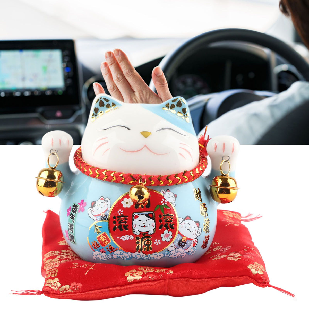Lucky Cat Coin Bank 4.5in Exquisite Cute Bring Luck Good Wish Ceramic Fortune Cat Saving Pot Desk Decoration Blue