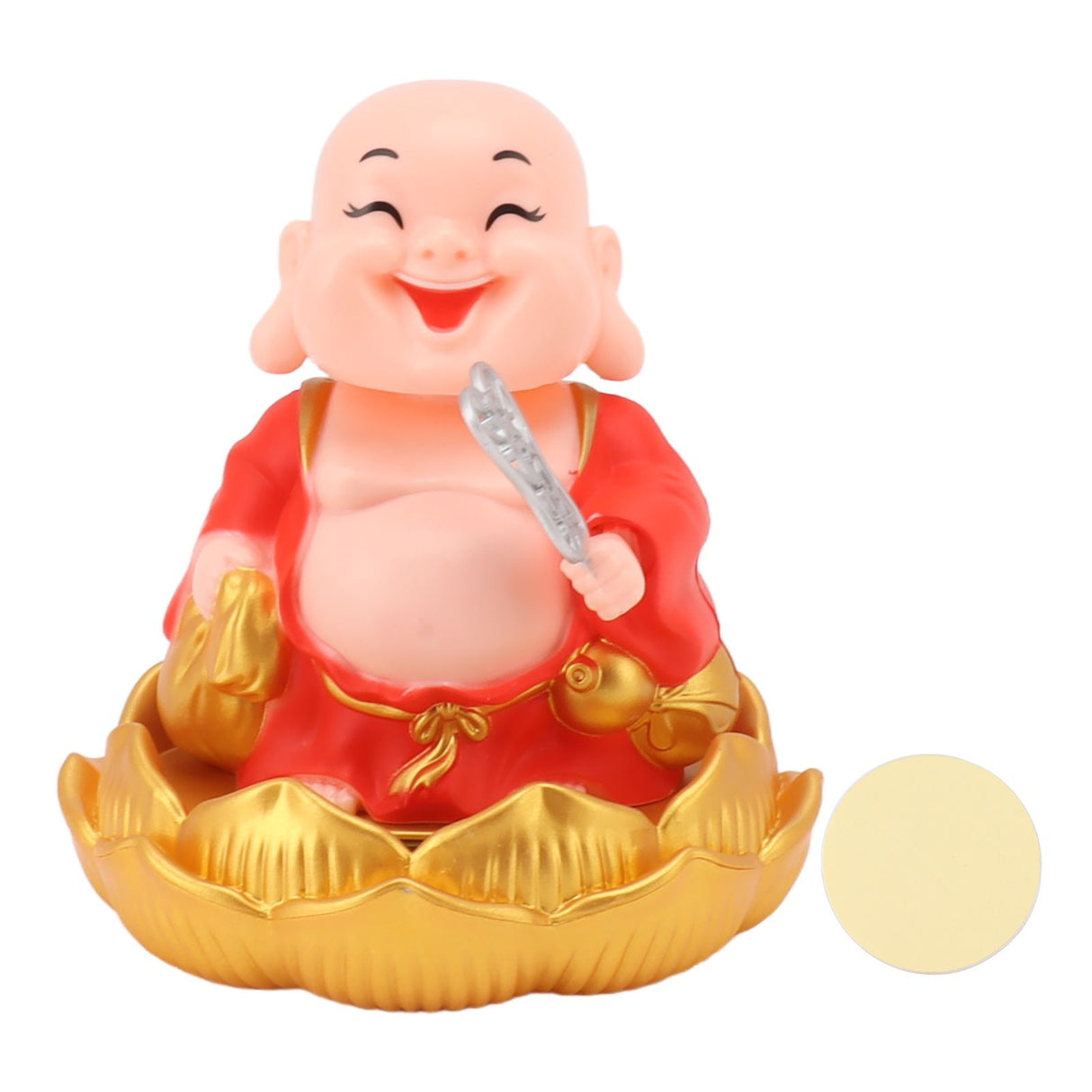 Solar Buddha Statue Solar Nodding Maitreya Car Ornament Decoration Shaking Head Toy for Wealth and Fortune Red Clothes