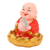 Solar Buddha Statue Solar Nodding Maitreya Car Ornament Decoration Shaking Head Toy for Wealth and Fortune Red Clothes - Front View