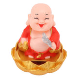 Solar Buddha Statue Solar Nodding Maitreya Car Ornament Decoration Shaking Head Toy for Wealth and Fortune Red Clothes - Top-Down View