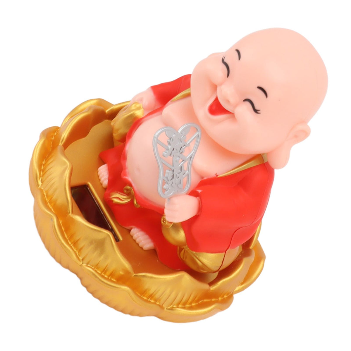 Solar Buddha Statue Solar Nodding Maitreya Car Ornament Decoration Shaking Head Toy for Wealth and Fortune Red Clothes