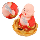 Solar Buddha Statue Solar Nodding Maitreya Car Ornament Decoration Shaking Head Toy for Wealth and Fortune Red Clothes - Low Angle