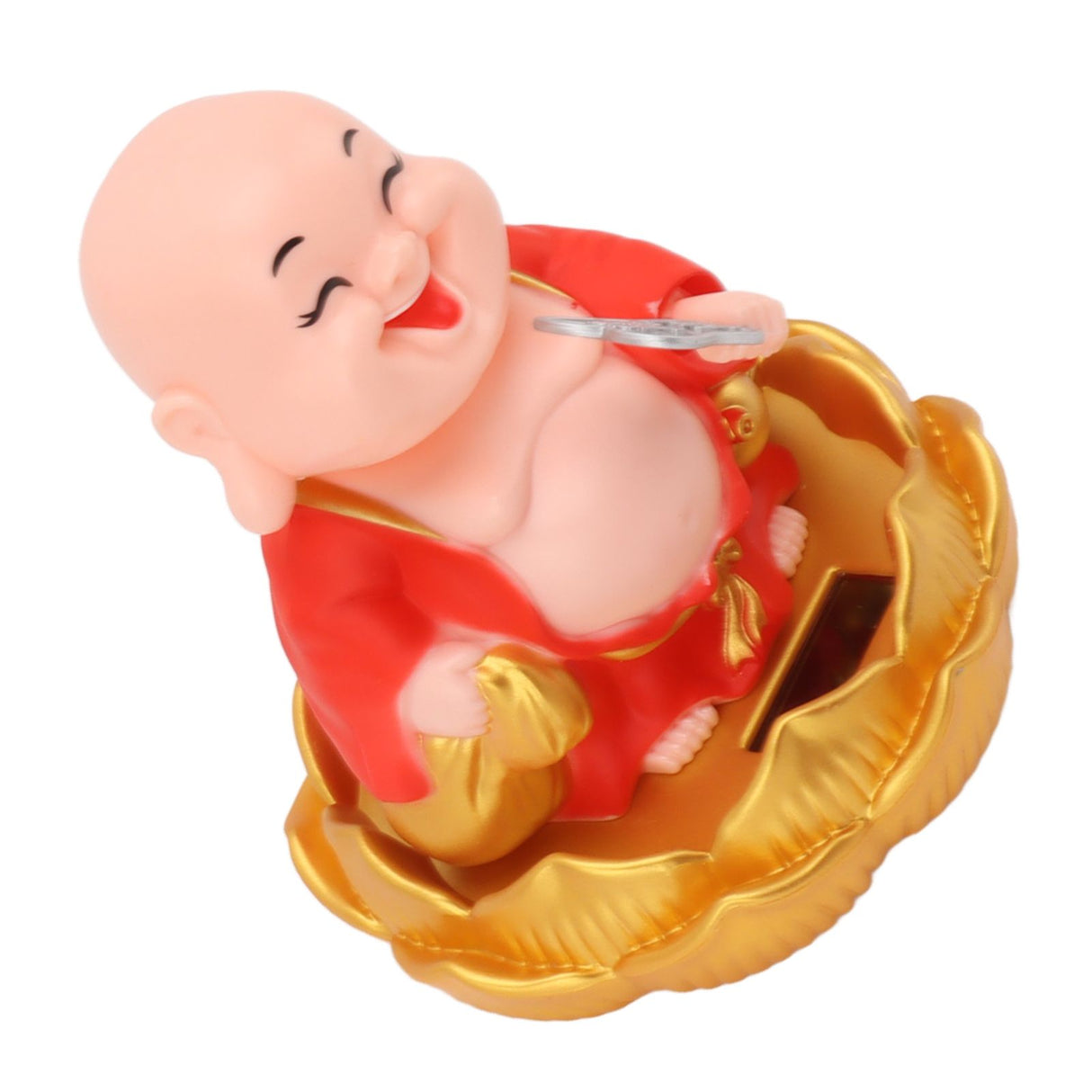 Solar Buddha Statue Solar Nodding Maitreya Car Ornament Decoration Shaking Head Toy for Wealth and Fortune Red Clothes