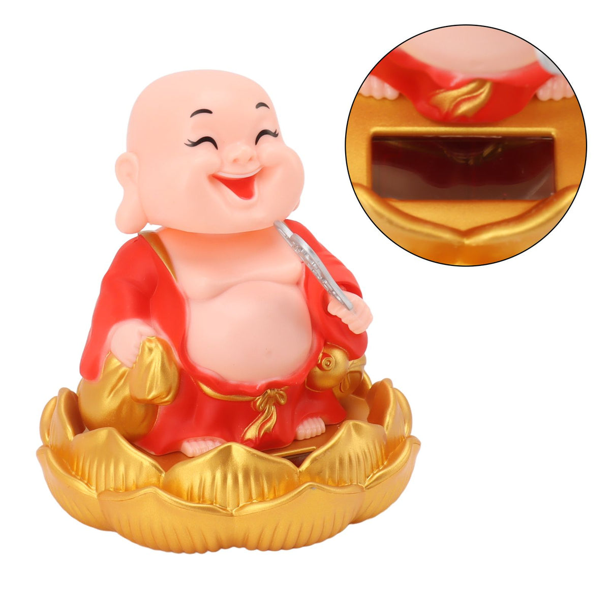 Solar Buddha Statue Solar Nodding Maitreya Car Ornament Decoration Shaking Head Toy for Wealth and Fortune Red Clothes