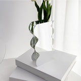 Flower Vase Modern Acrylic Decorative Unique Wavy Shape Vase for Bedroom Living Room Table Mirror - Rear View