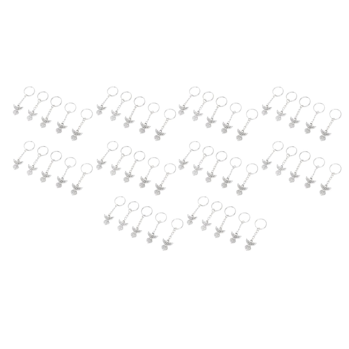50 Pcs Angel Pendant Keychain Zinc Alloy Silver Vintage Exquisite Auspicious Meaning Guardian Angel Key Ring