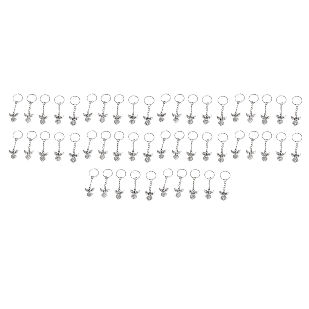 50 Pcs Angel Pendant Keychain Zinc Alloy Silver Vintage Exquisite Auspicious Meaning Guardian Angel Key Ring