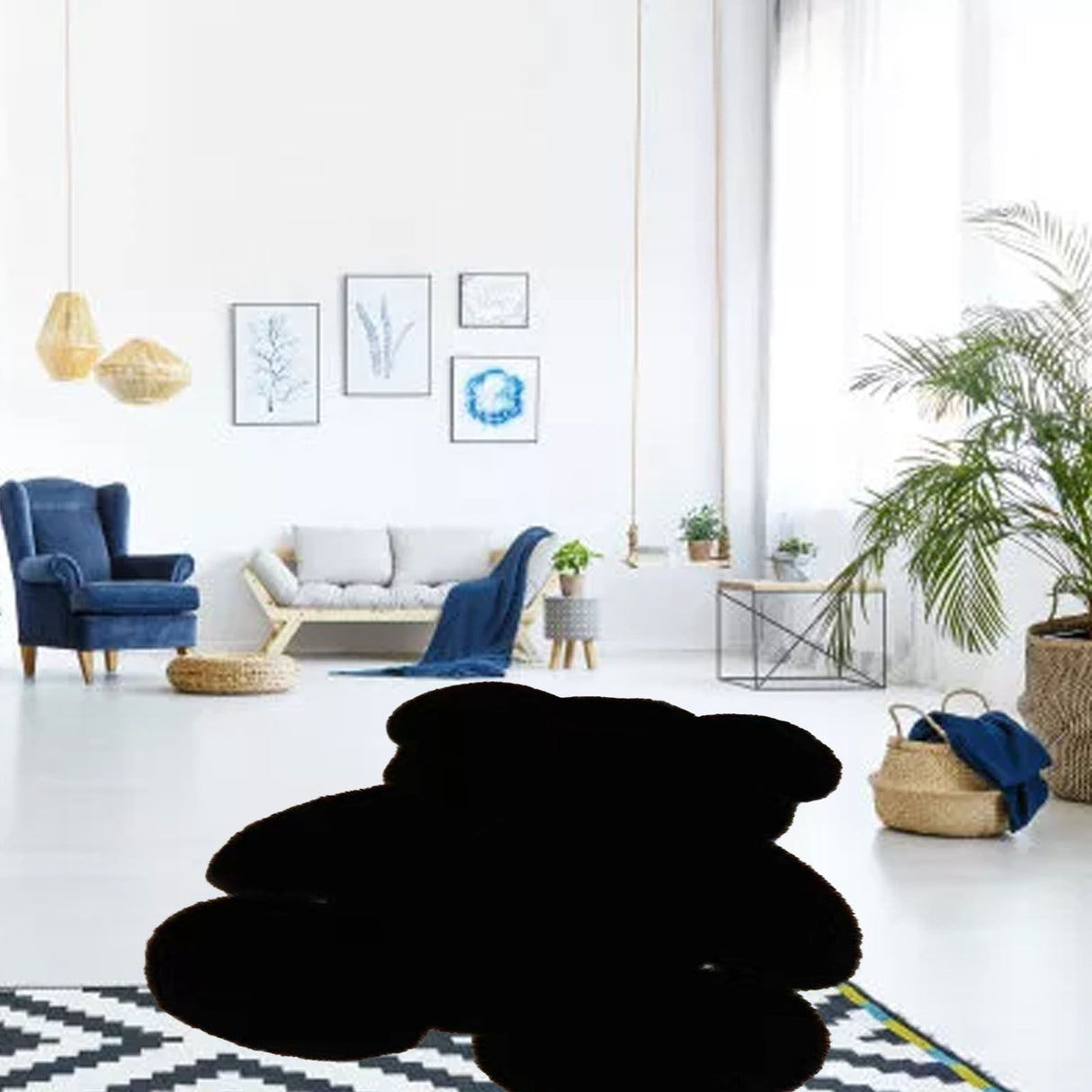 Cute Bedroom Rug Soft Bear Shaped Shaggy Floor Mat for Kids Teen Girls Room Floor Living Room Black 45x60