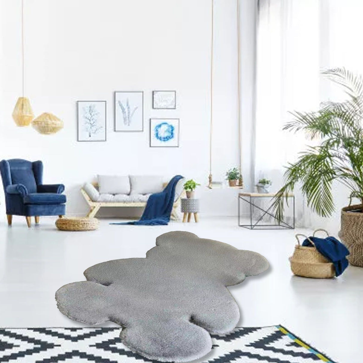 Cute Bedroom Rug Soft Bear Shaped Shaggy Floor Mat for Kids Teen Girls Room Floor Living Room Gray 45x60
