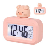 Electronic Clock Cute Cartoon LED Screen Desktop Electronic Alarm Data Time Calendar Temperature Clock Pink Piggy