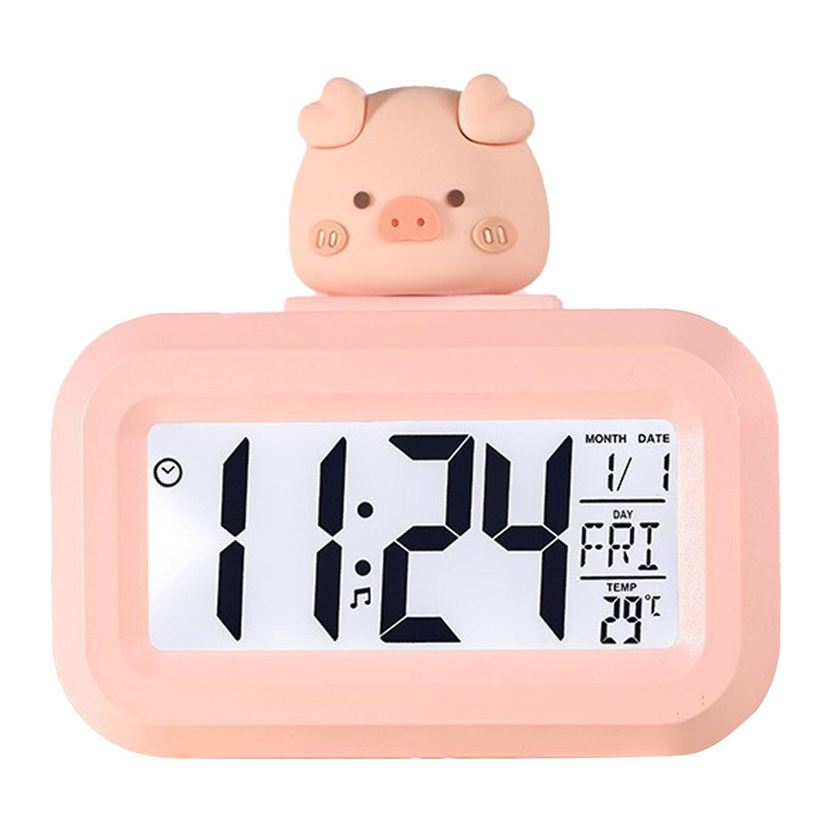 Electronic Clock Cute Cartoon LED Screen Desktop Electronic Alarm Data Time Calendar Temperature Clock Pink Piggy