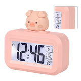 Electronic Clock Cute Cartoon LED Screen Desktop Electronic Alarm Data Time Calendar Temperature Clock Pink Piggy - Top-Down View