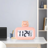 Electronic Clock Cute Cartoon LED Screen Desktop Electronic Alarm Data Time Calendar Temperature Clock Pink Piggy