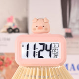 Electronic Clock Cute Cartoon LED Screen Desktop Electronic Alarm Data Time Calendar Temperature Clock Pink Piggy - Rear View