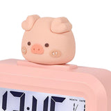 Electronic Clock Cute Cartoon LED Screen Desktop Electronic Alarm Data Time Calendar Temperature Clock Pink Piggy