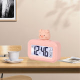 Electronic Clock Cute Cartoon LED Screen Desktop Electronic Alarm Data Time Calendar Temperature Clock Pink Piggy