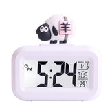 Electronic Clock Cute Cartoon LED Screen Desktop Electronic Alarm Data Time Calendar Temperature Clock White Sheep - Side View