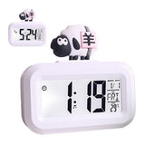 Electronic Clock Cute Cartoon LED Screen Desktop Electronic Alarm Data Time Calendar Temperature Clock White Sheep
